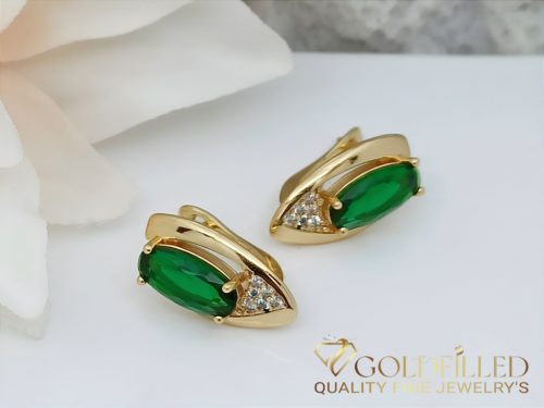 Cercei Antialergic Goldfilled cu piatră verde, 17 mm, culoare 18K